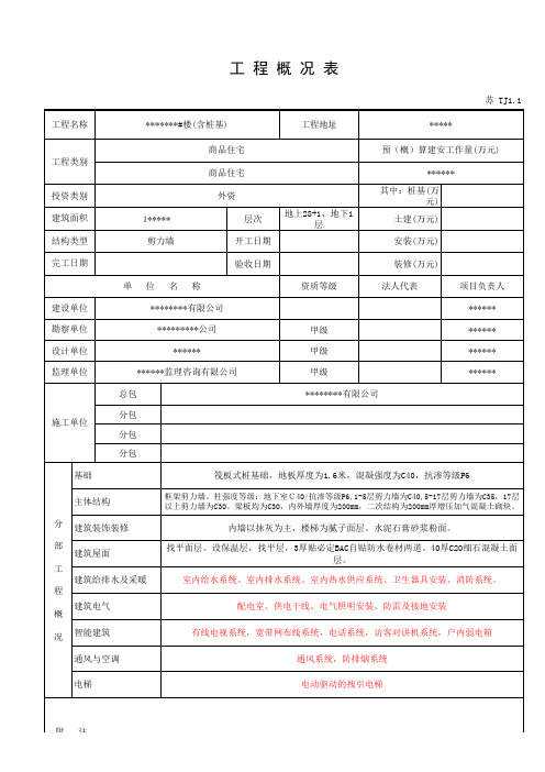 TJ1.1工程概况表