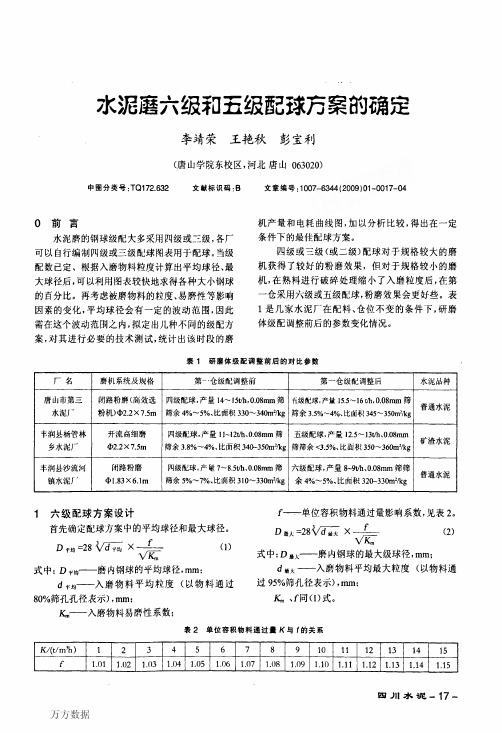 水泥磨六级和五级配球方案的确定