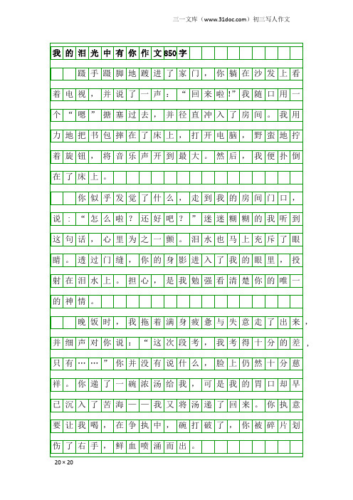 初三写人作文：我的泪光中有你作文850字