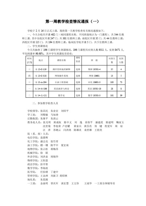 第一周教学检查情况通报(一)