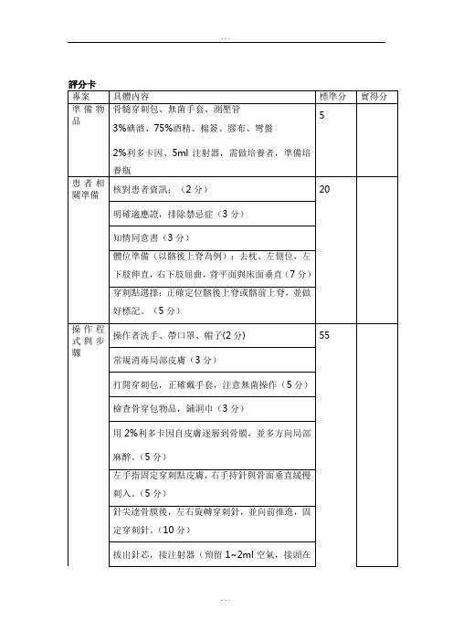 骨髓穿刺评分卡