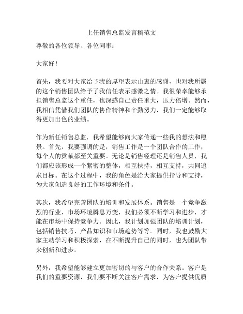 上任销售总监发言稿范文