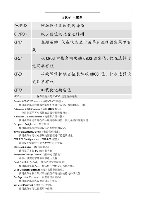 BIOS菜单详解及中英文对照表