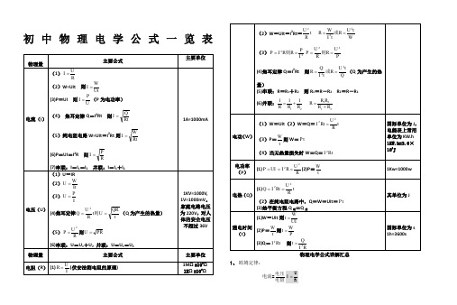 初中物理电学公式及规律大全