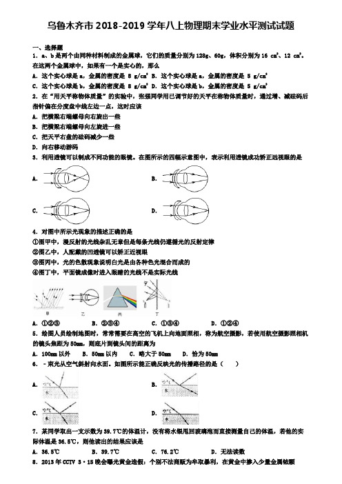 乌鲁木齐市2018-2019学年八上物理期末学业水平测试试题