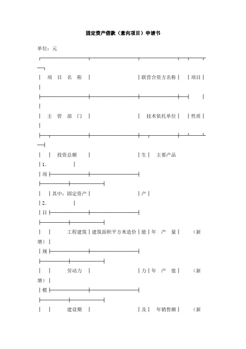 固定资产借款(意向项目)申请书