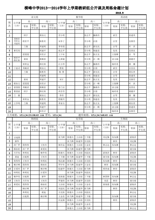 横峰中学2013--2014学年上学期教研组公开课及周练命题计划