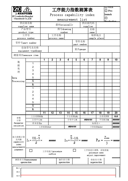 工序能力指数测算表Process Capability Calculation