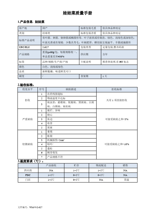 64quality manual Chinese cabbage娃娃菜质量手册验收标准