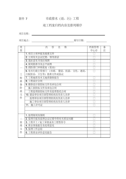 市政排水(雨、污)工程竣工档案归档内容及排列顺序(苏州