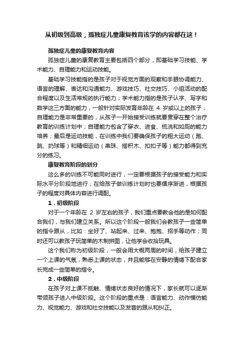 从初级到高级，孤独症儿童康复教育该学的内容都在这！