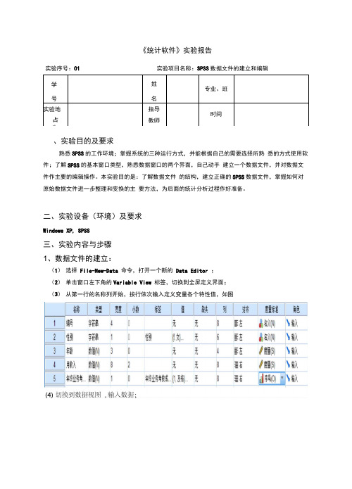 SPSS数据文件的建立和编辑の实验报告