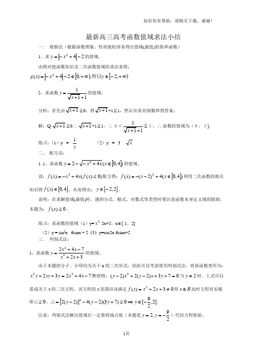 最新高三高考函数值域总结