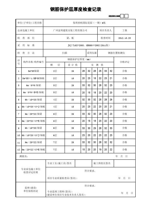 钢筋保护层厚度检查记录