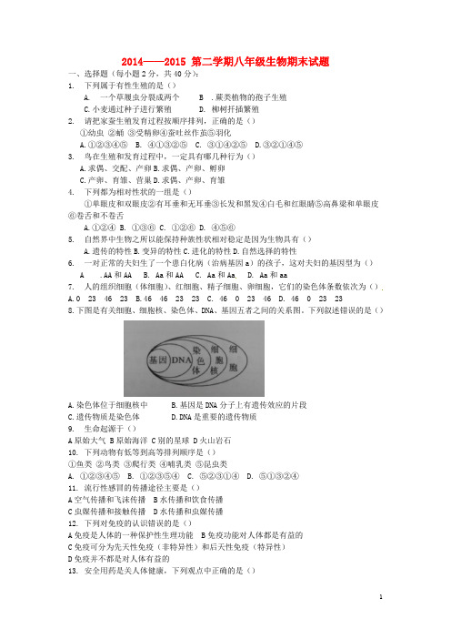 山西省大同市矿区十二校八年级生物下学期期末考试试题 新人教版 (2)