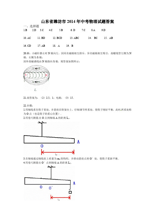 2020年最新整理山东省潍坊市2014年中考物理试题答案