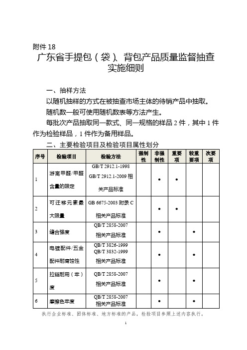 2021广东省手提包(袋)、背包产品质量监督抽查实施细则