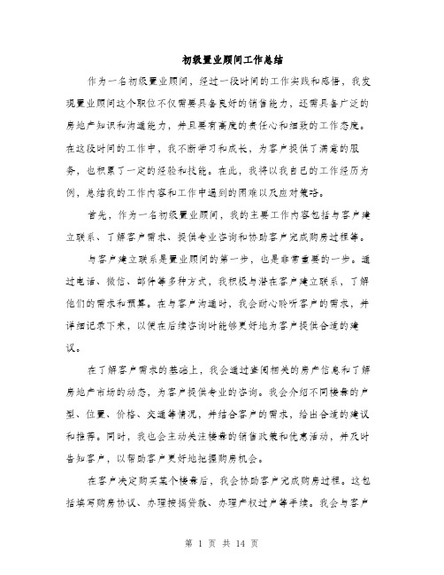 初级置业顾问工作总结（五篇）