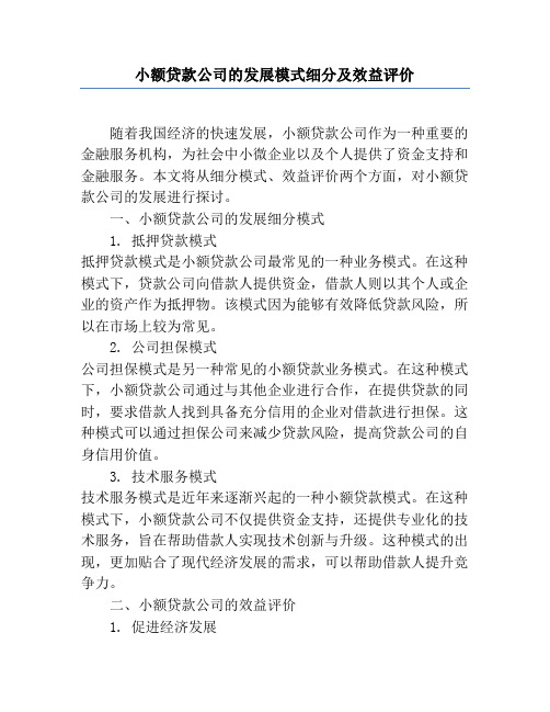 小额贷款公司的发展模式细分及效益评价