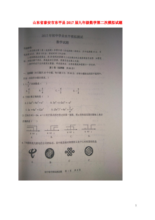 山东省泰安市东平县九年级数学第二次模拟试题(扫描版)