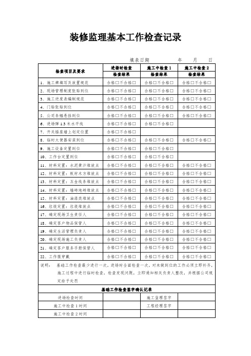 装修监理基本工作检查记录