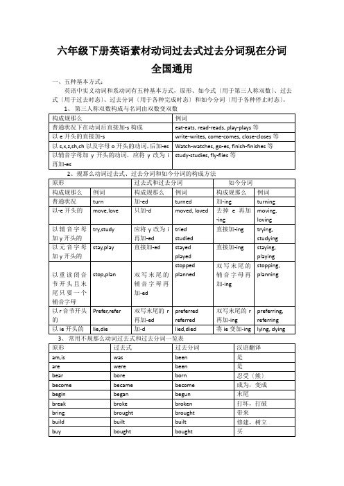 六年级下册英语素材动词过去式过去分词现在分词全国通用