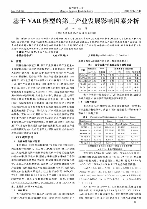 基于VAR模型的第三产业发展影响因素分析