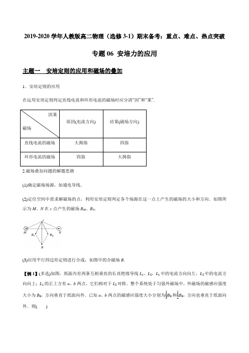 2019-2020学年人教版高二物理(选修3-1)期末备考专题06 安培力的应用(解析版)