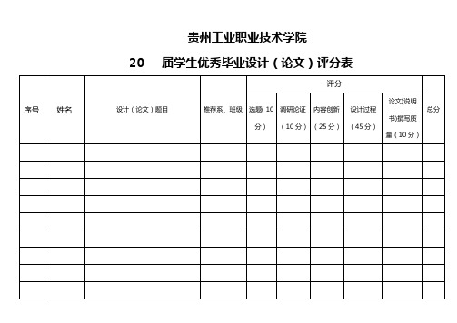 学生优秀毕业设计(论文)评分表