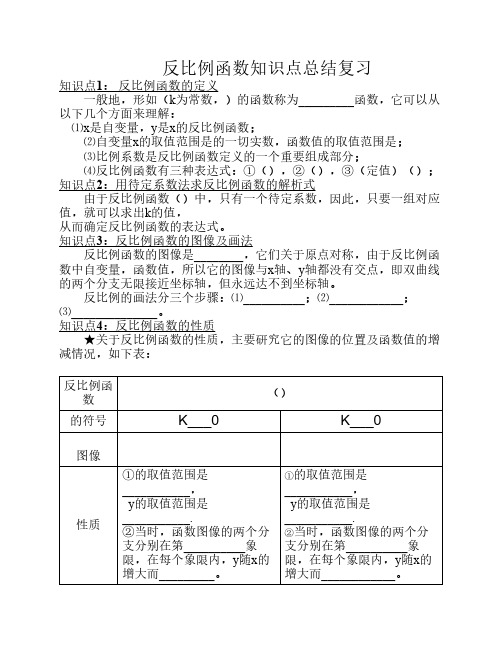 新北师大版九年级数学反比    例函数知识点总结复习专题