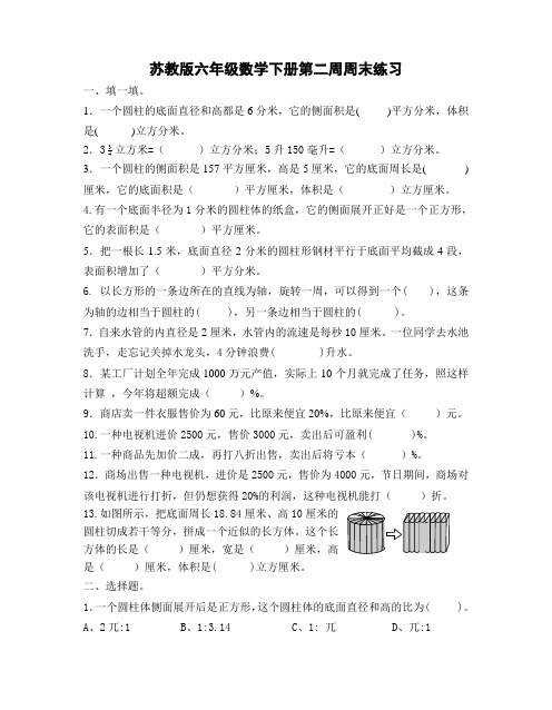 苏教版六年级数学下册第二周练习