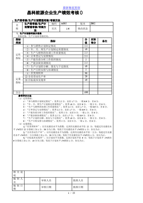 晶科能源绩效考核指标汇总