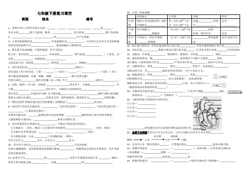 北师大版七年级下册复习提纲 填空版