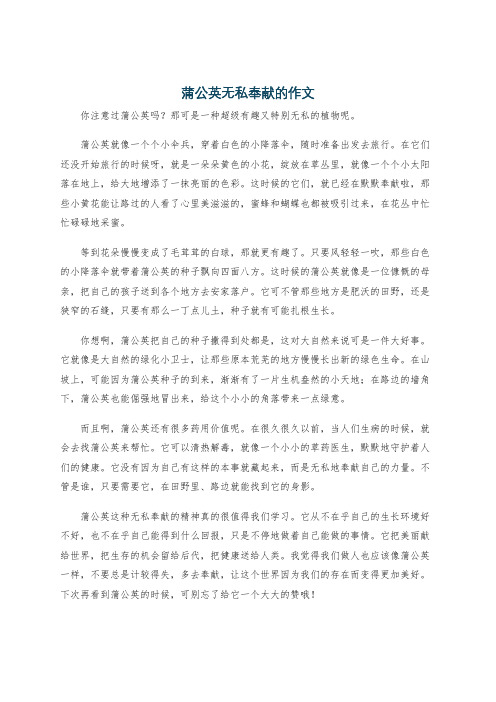 蒲公英无私奉献的作文