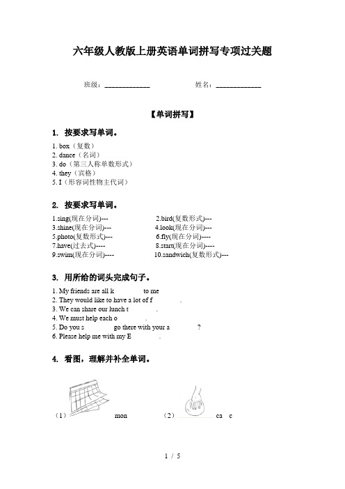 六年级人教版上册英语单词拼写专项过关题