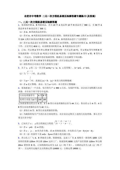 合肥市中考数学 二元一次方程组易错压轴解答题专题练习(及答案)