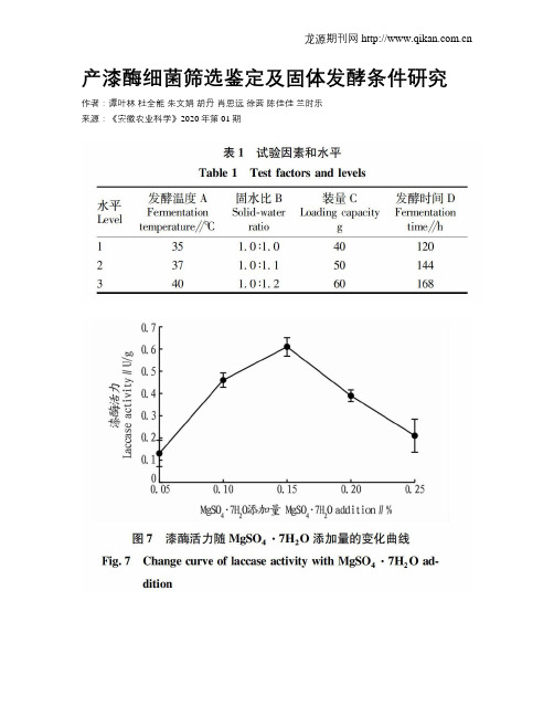 产漆酶细菌筛选鉴定及固体发酵条件研究