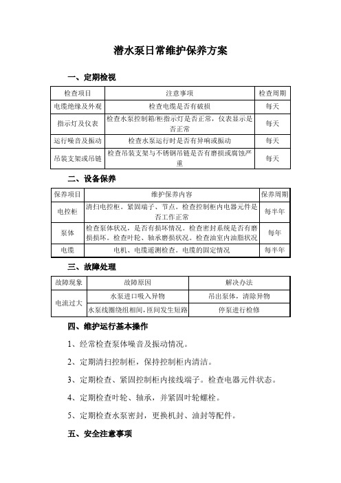 潜水泵日常维护保养方案