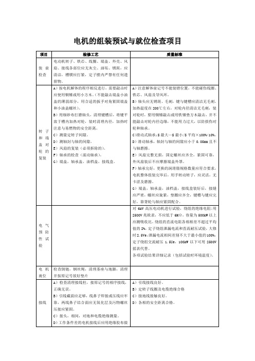 电机的组装预试与就位检查项目