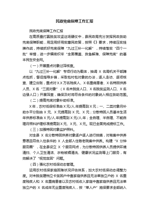 民政兜底保障工作汇报