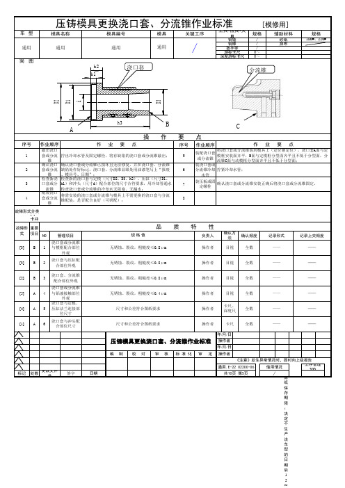 压铸模具更换浇口套分流锥作业标准