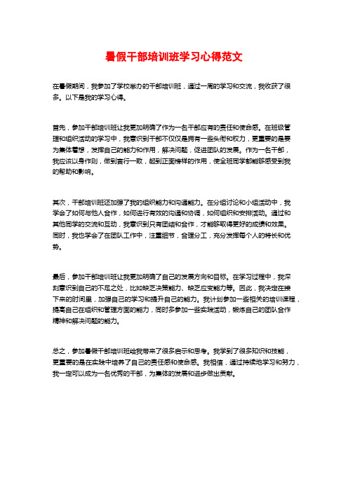 暑假干部培训班学习心得范文