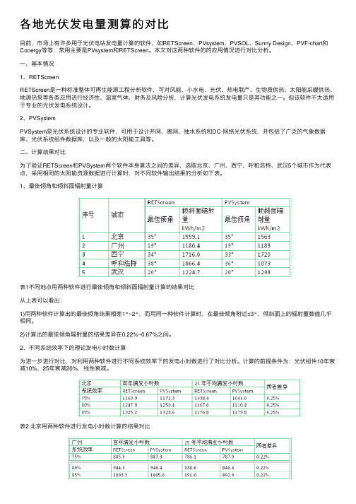 各地光伏发电量测算的对比