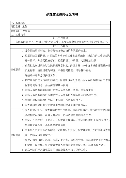 (岗位职责)2020年护理部主任岗位说明书