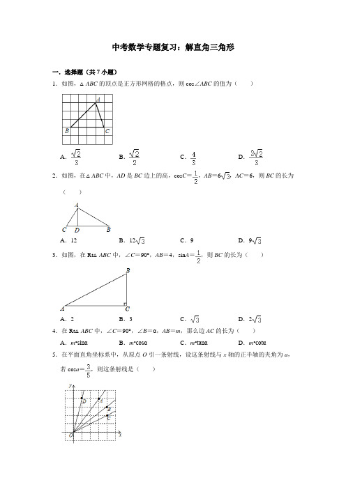 中考数学专题复习：解直角三角形