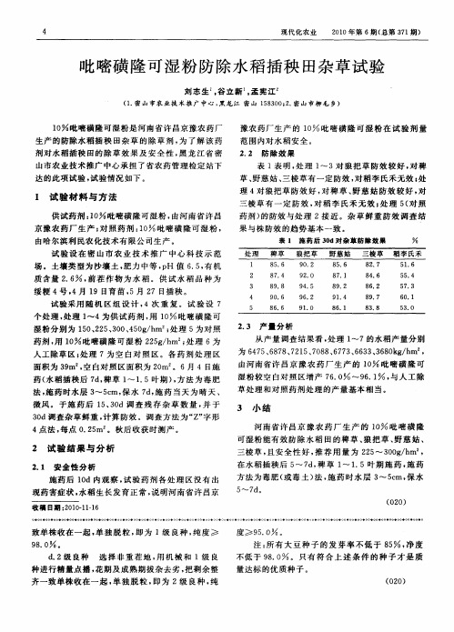 吡嘧磺隆可湿粉防除水稻插秧田杂草试验