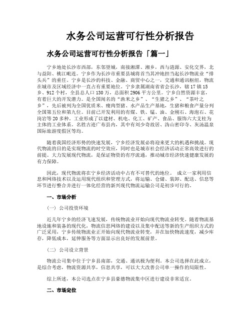 水务公司运营可行性分析报告