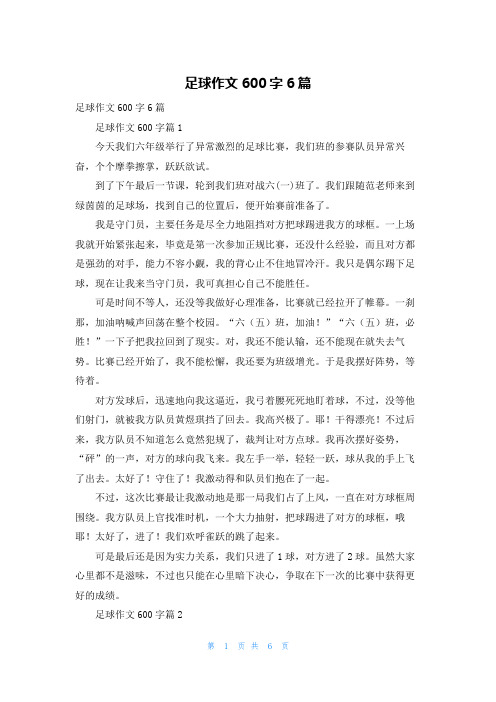 足球作文600字6篇