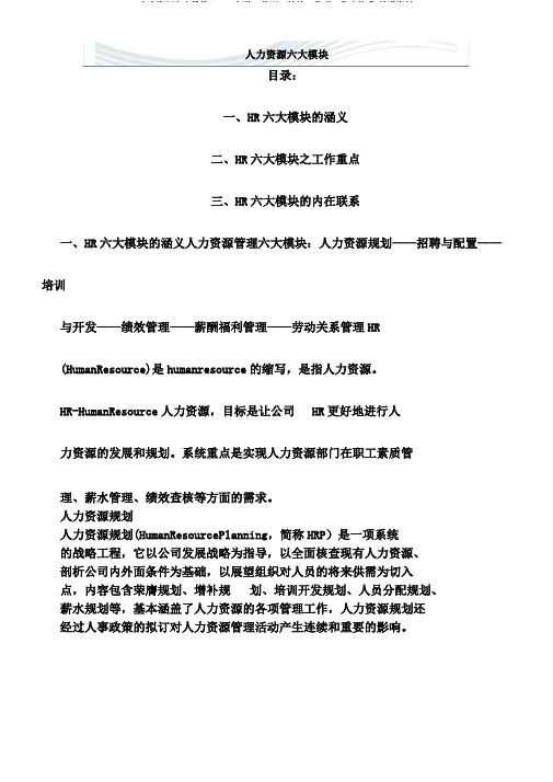 人力资源六大模块(HRP、招聘、培训、绩效、薪酬、劳动关系)精讲资料