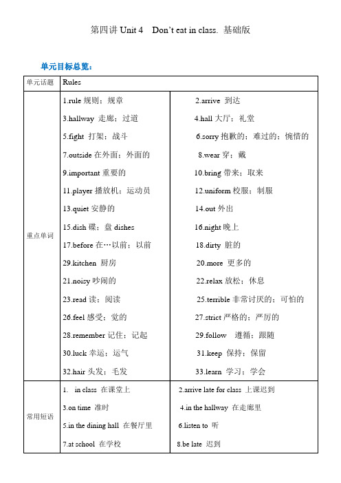 人教版英语七年级下册Unit4Don’teatinclass.知识点及课后作业